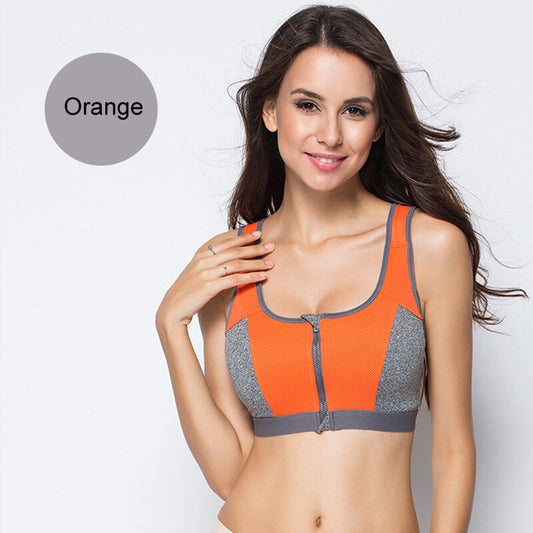 Front Zip Sports Bra in Orange