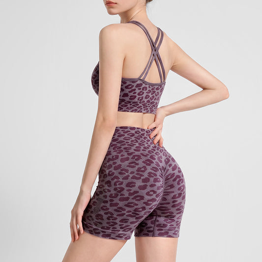 Leopard Print High Rise Yoga Bike Short Set