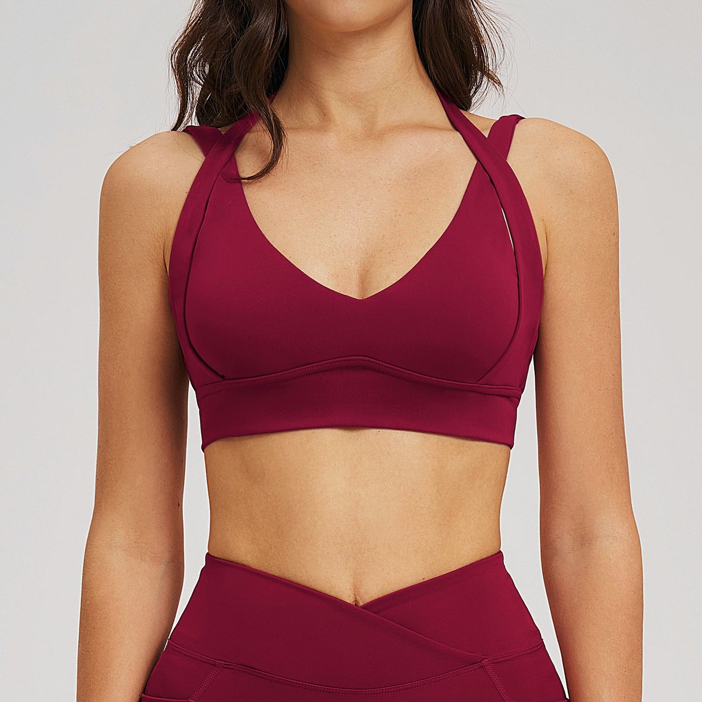 V-Neck Cross Back Sports Bra