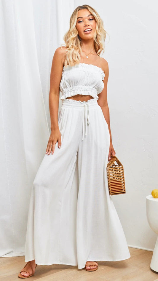 Wide-Leg Lounge Pant in White
