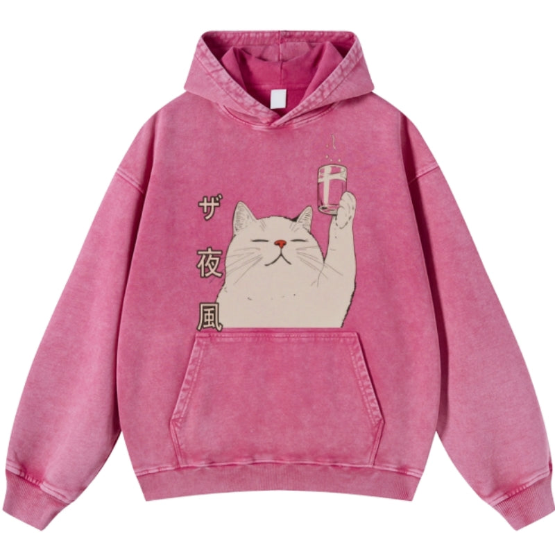 Heavyweight Washed Vintage Loose Oversized Sweatshirt in Rose Red