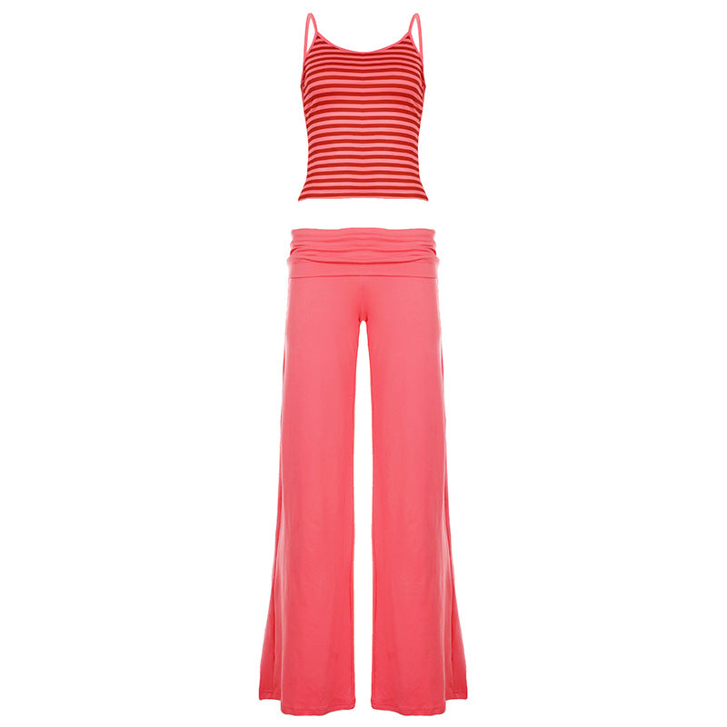 Striped Camisole & Wide-leg Pants Set