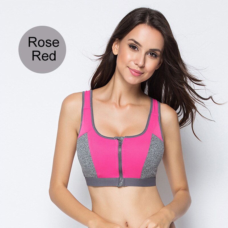 Front Zip Sports Bra in Rose Red