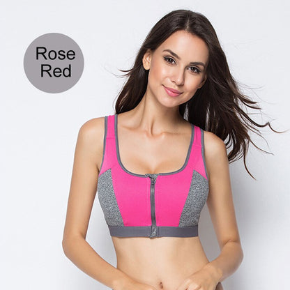 Front Zip Sports Bra in Rose Red
