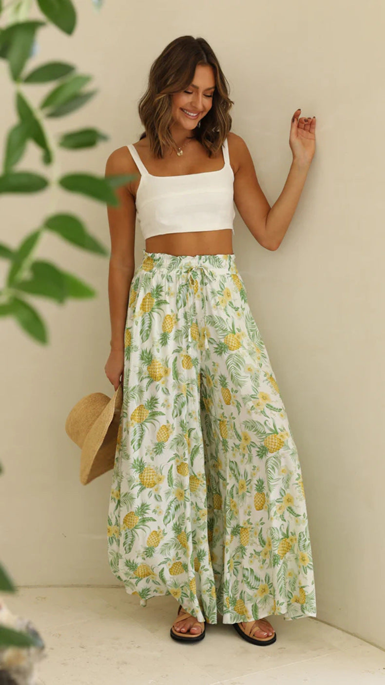 Wide-Leg Lounge Pant in Pineapple Print