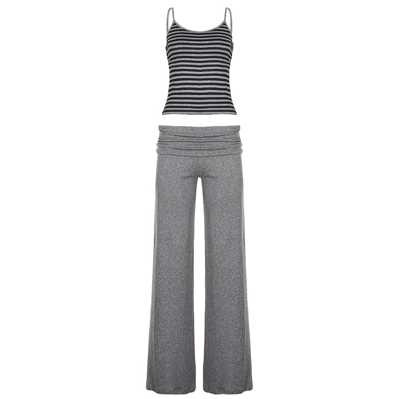 Striped Camisole & Wide-leg Pants Set