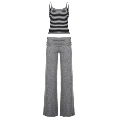Striped Camisole & Wide-leg Pants Set