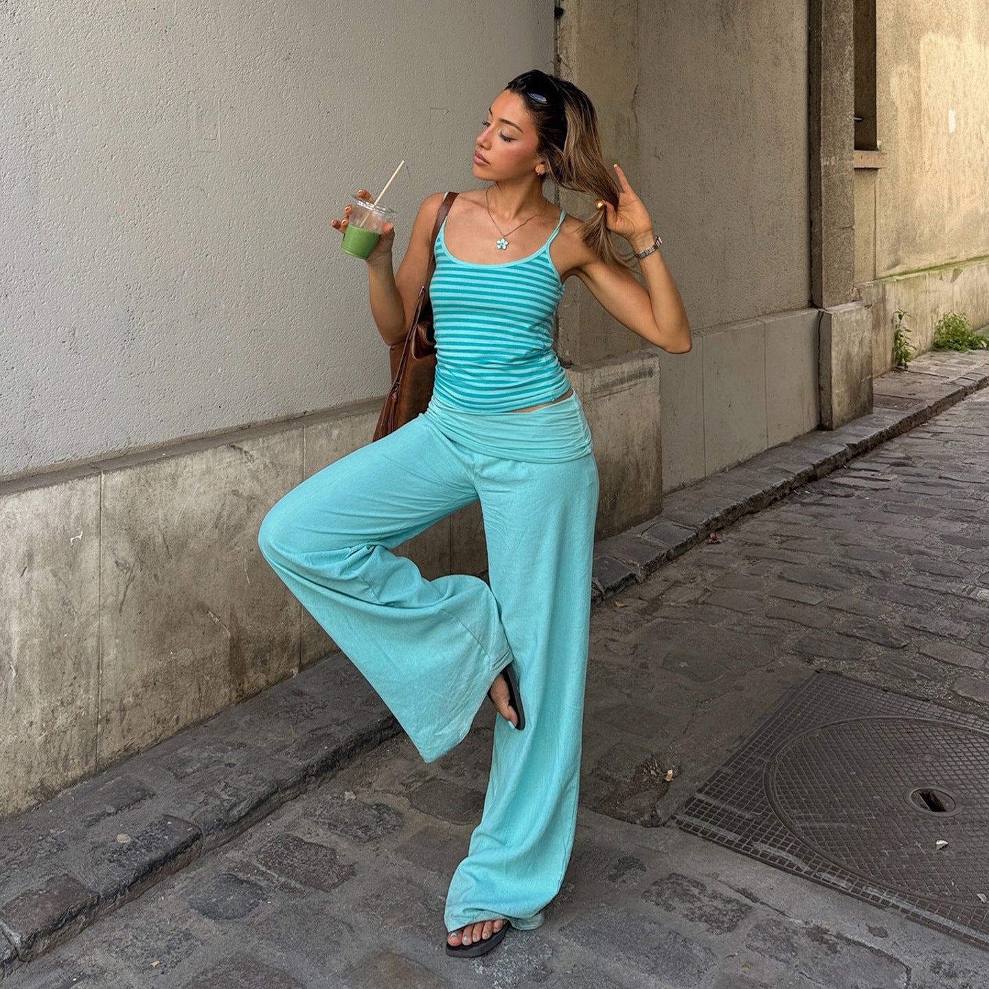Striped Camisole & Wide-leg Pants Set