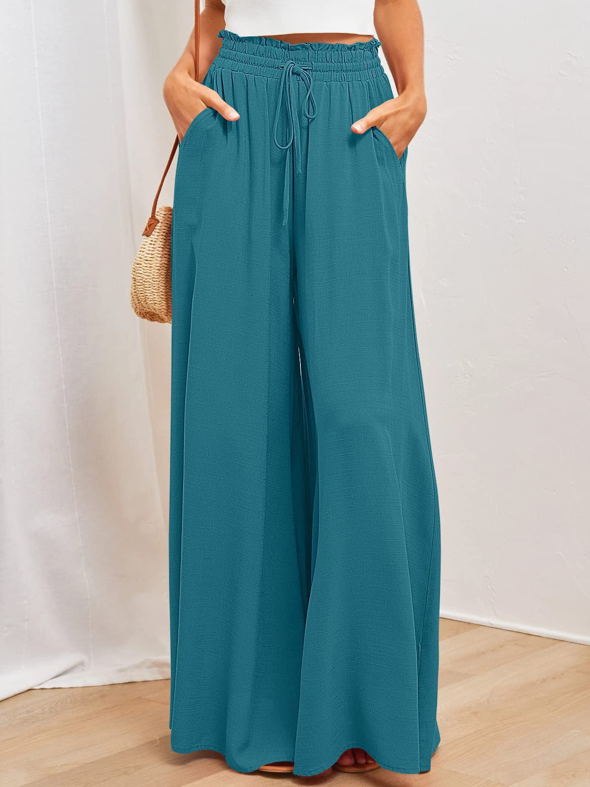 Wide-Leg Lounge Pant in Peacock Blue
