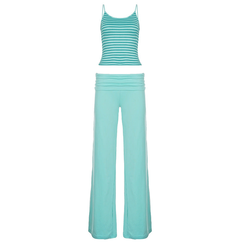 Striped Camisole & Wide-leg Pants Set