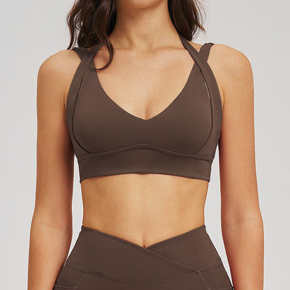 V-Neck Cross Back Sports Bra