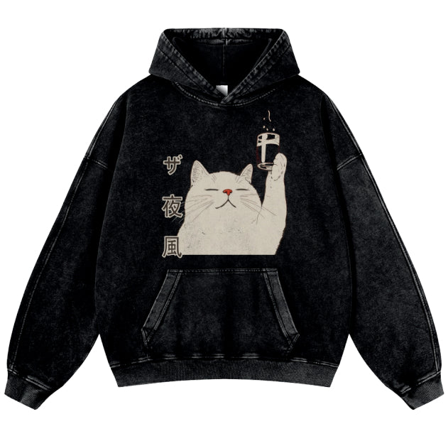 Heavyweight Washed Vintage Loose Oversized Sweatshirt in Black