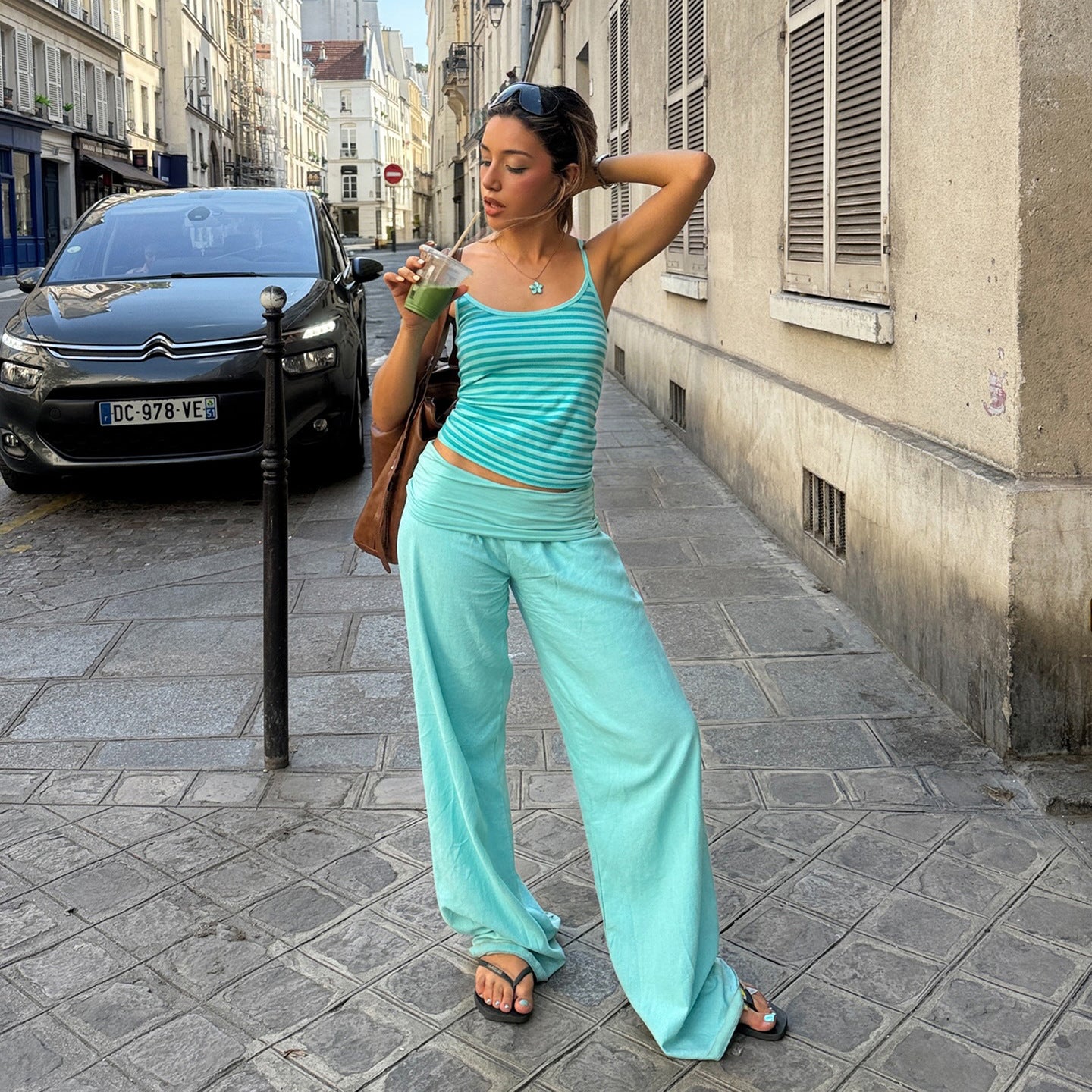 Striped Camisole & Wide-leg Pants Set